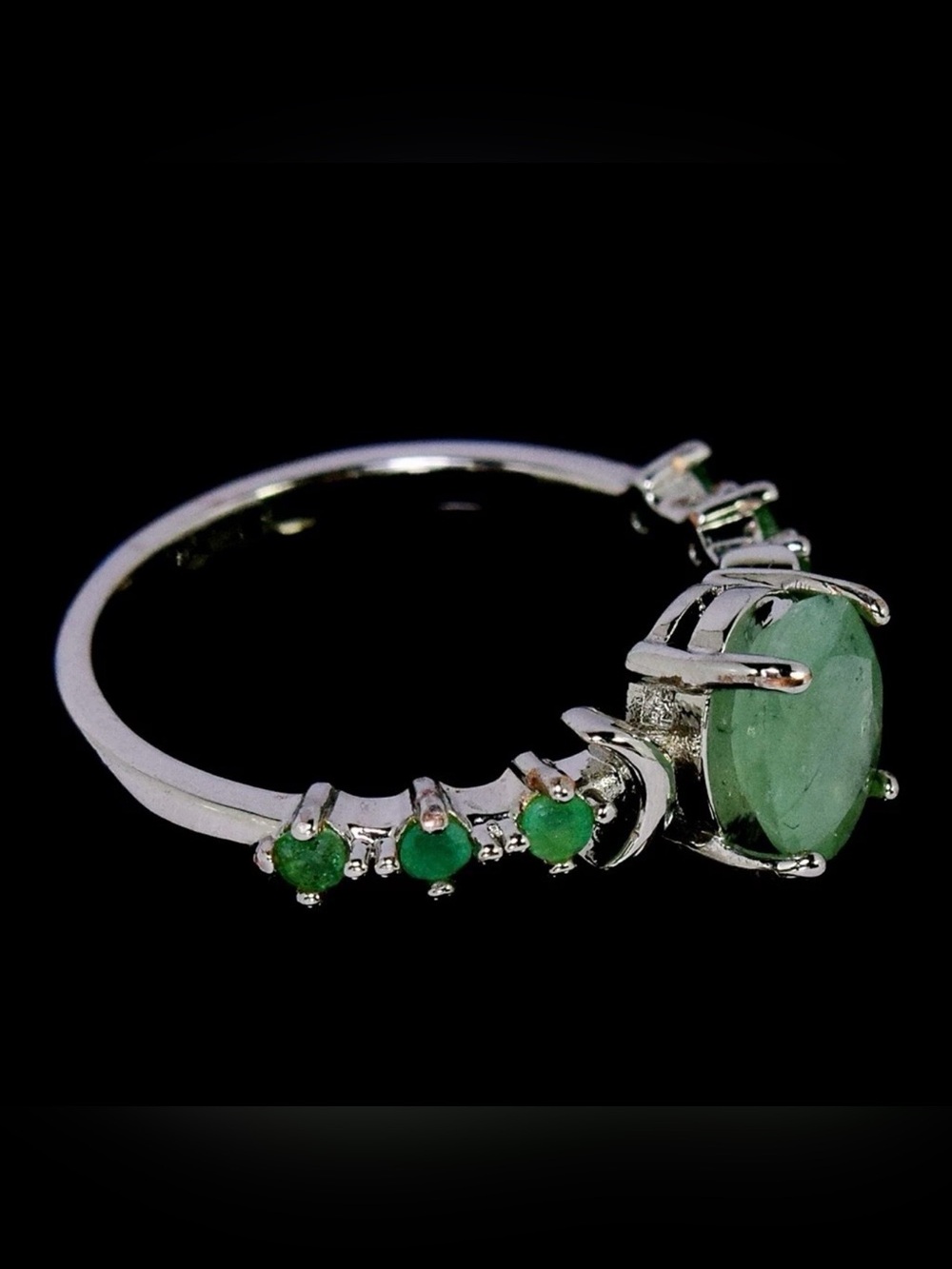 Natural 1.50Ct Emerald with emerald accent 925 Sterling Silver Ring Sz 7.25 - Picture 8 of 10